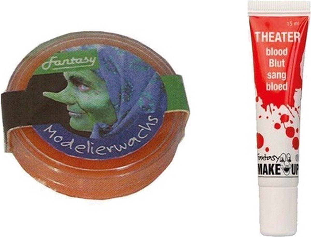 Halloween schminken pakket - Modelleerwax 25ml - en tube nepbloed van 15 ml - grimeren gezicht