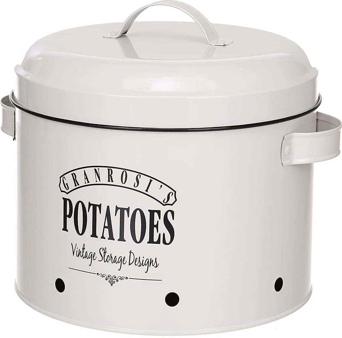 Voorraadblik voor aardappelen in jaren 40 vintage stijl om stijlvolle aardappelen in te bewaren