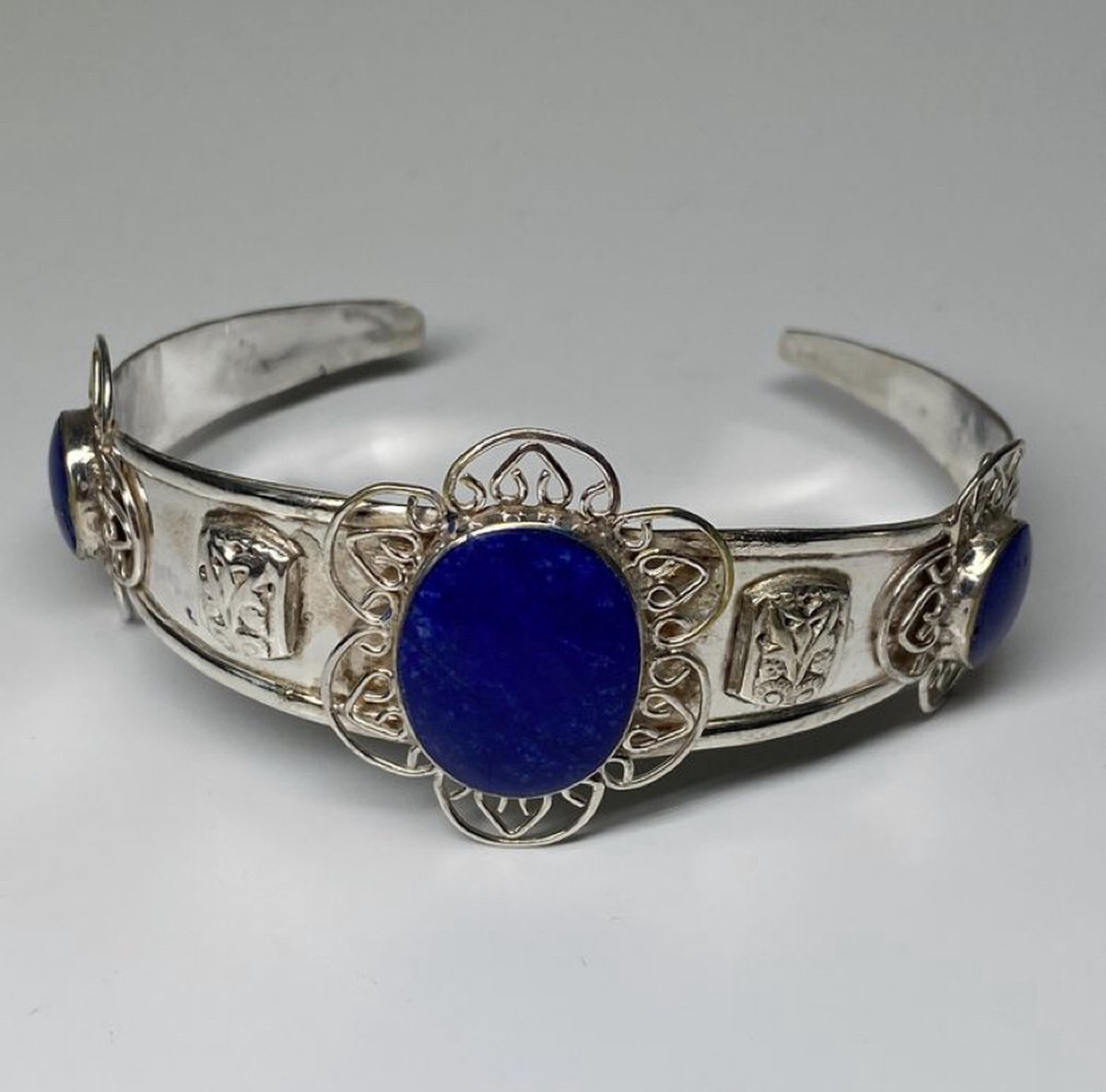 Lapis lazuli Armband - 925 Zilveren Armband Edelsteen - Vintage Armband