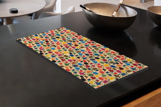 KitchenYeah® Inductie beschermer 30x52 cm - Patronen - Koffie - Theepot - Retro - Kookplaataccessoires - Afdekplaat voor kookplaat - Inductiebeschermer - Inductiemat - Inductieplaat mat