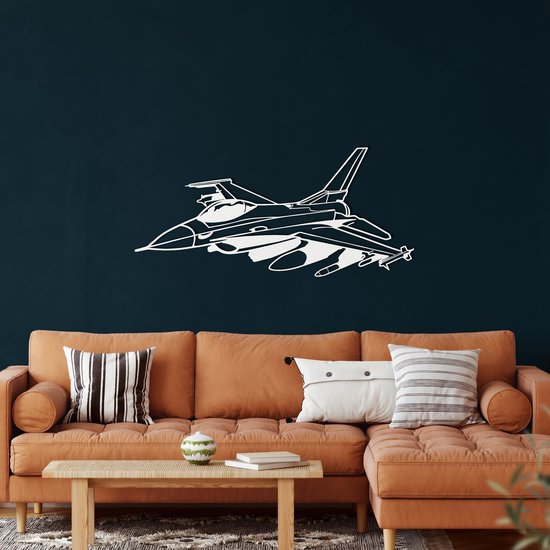 Wanddecoratie | Straaljager  / Fighter Jet | Metal - Wall Art | Muurdecoratie | Woonkamer |Wit| 60x31cm