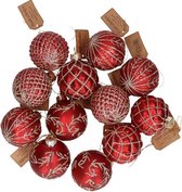 12x Boules de Noël en verre rouge avec décoration dorée 6 cm - Décoration / décoration sapin de Noël - Boules de Noël en verre rouge 12x