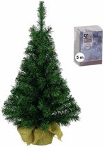 Mini sapin de Noël / arbre artificiel vert 45 cm avec éclairage de Noël blanc brillant