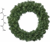 Groene kerstkrans/dennenkrans/deurkrans 50 cm inclusief gekleurde verlichting