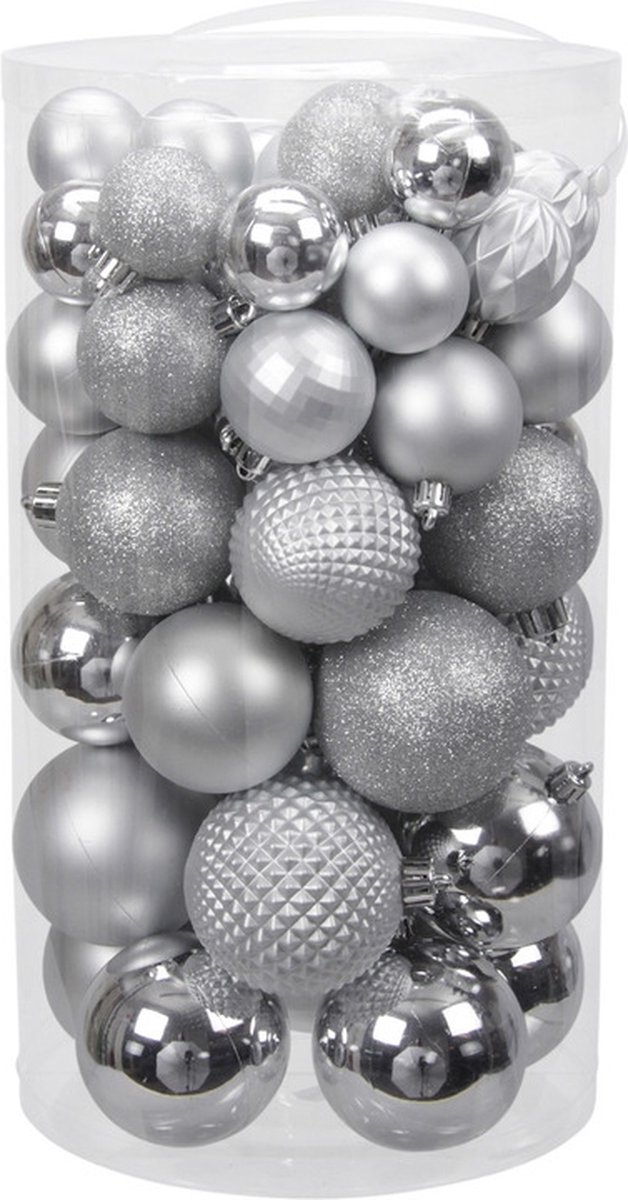 Othmar Decorations Kerstballen - 60x st - zilver - 4 tot 7 cm - kunststof - kerstversiering