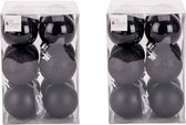 24x Boules de Noël en plastique noir 6 cm - Mat / brillant - Boules de Noël en plastique incassables - Décorations pour sapins de Noël noir
