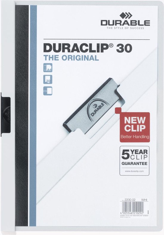 Lime clip Durable Duraclip® 1-30 feuilles, blanc (paquet de 25 pièces)