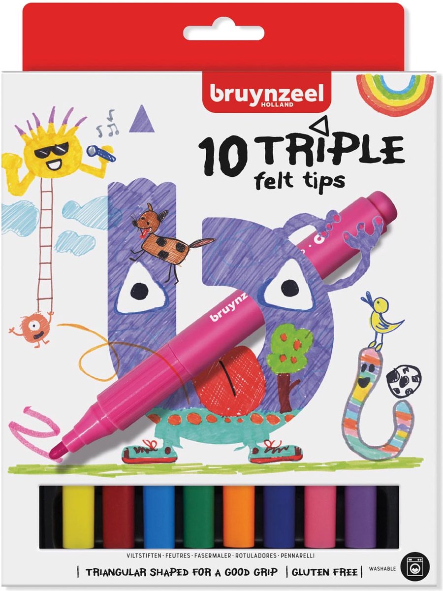 Viltstift Bruynzeel Kids Triple blister à 10 stuks assorti - 6 stuks - 6 stuks