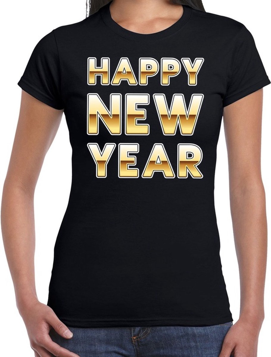 Nieuwjaar Happy New Year t-shirt zwart voor dames Oud en nieuw
