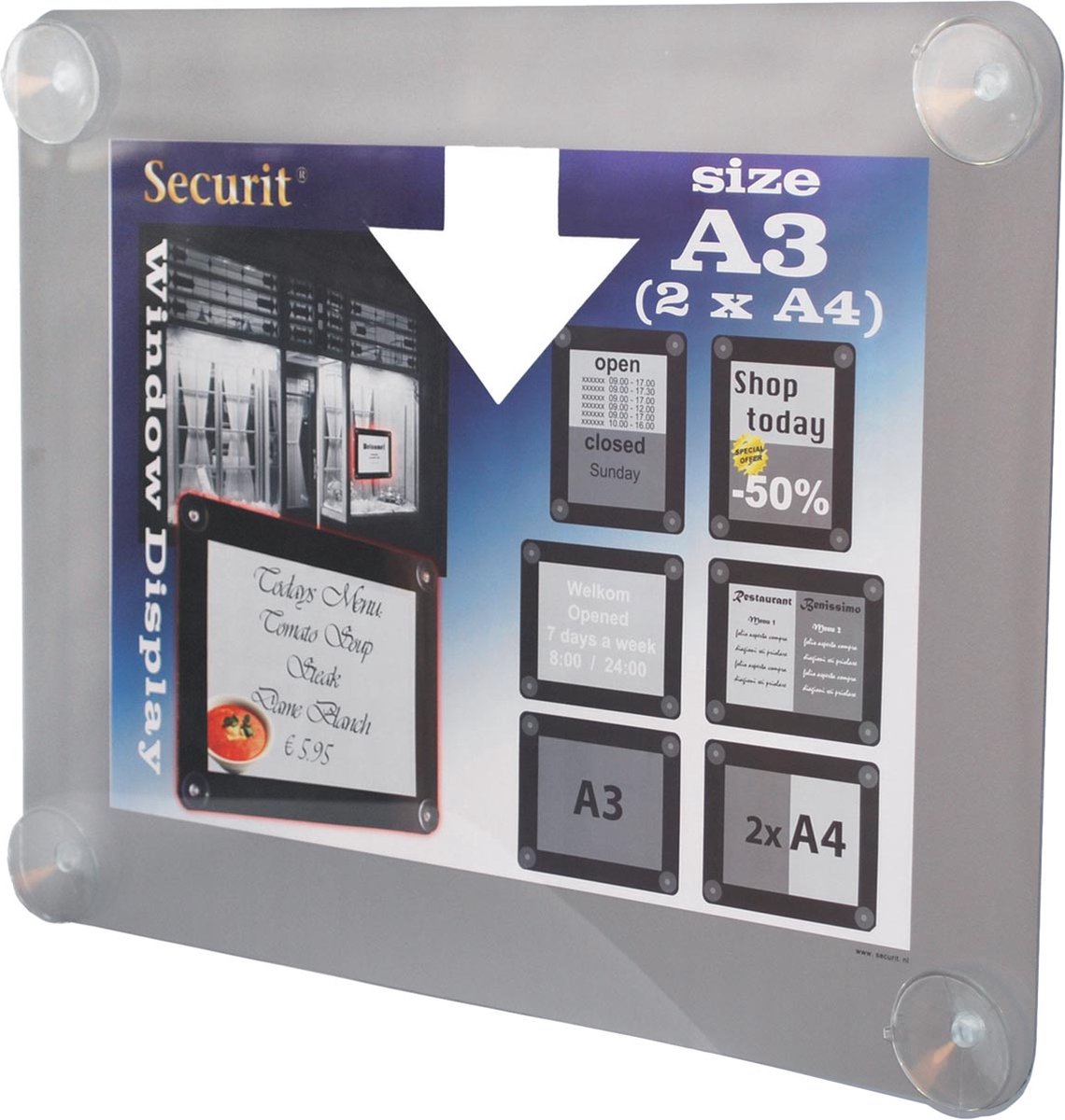 Securit® dubbelzijdige A3-posterlijst met venster, grijs