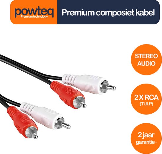 Powteq - 1.5 meter premium composiet audio kabel - 2 x RCA / 2x tulp - Stereo audio