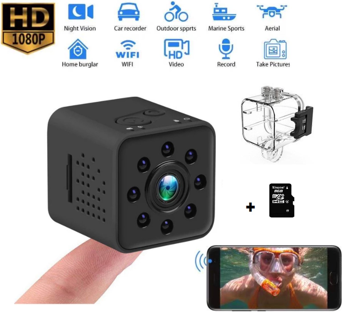 Caméra sport HD avec boîtier étanche - Vision nocturne infrarouge