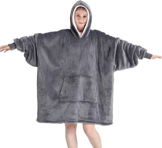 hoodie deken - cuddle hoodie - hoodie blanket - deken met mouwen - plaid met mouwen - grijs