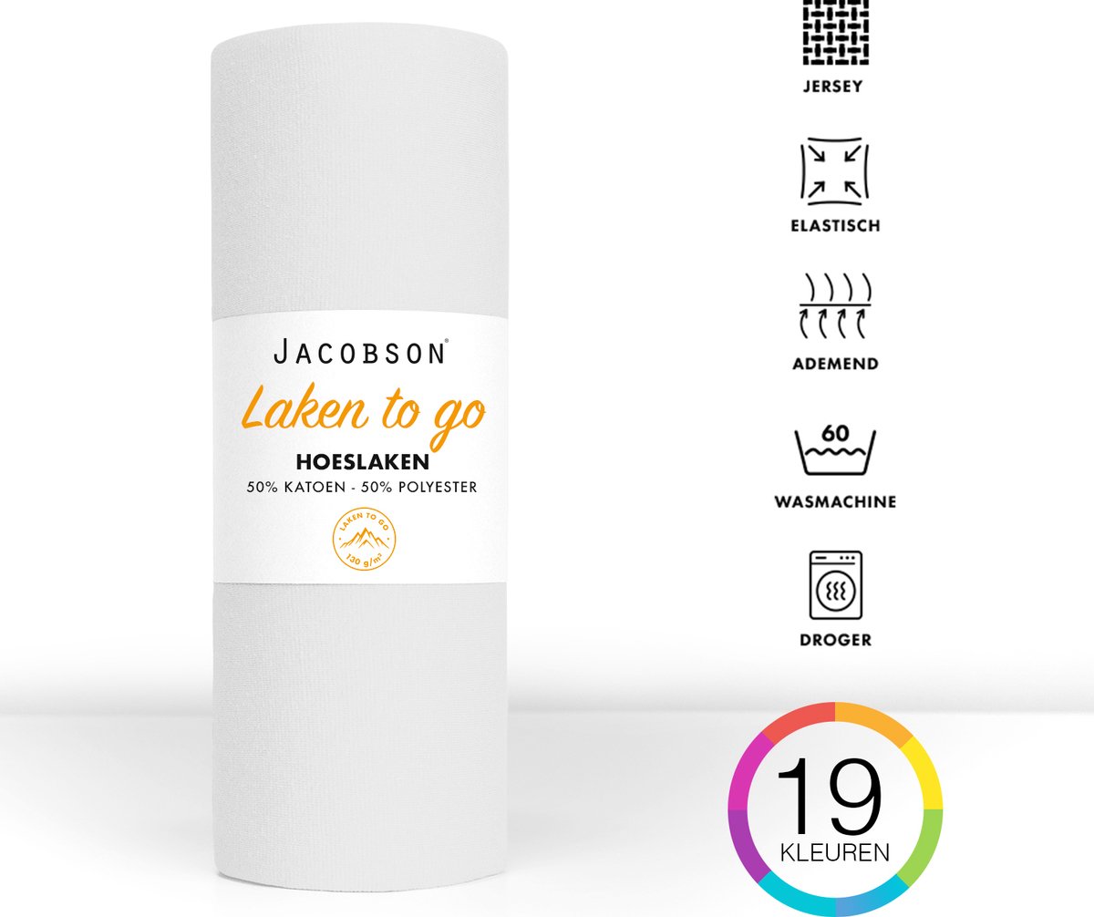 Jacobson - Hoeslaken - 90x200cm - Jersey Katoen - tot 25cm matrasdikte - Wit - JACOBSON