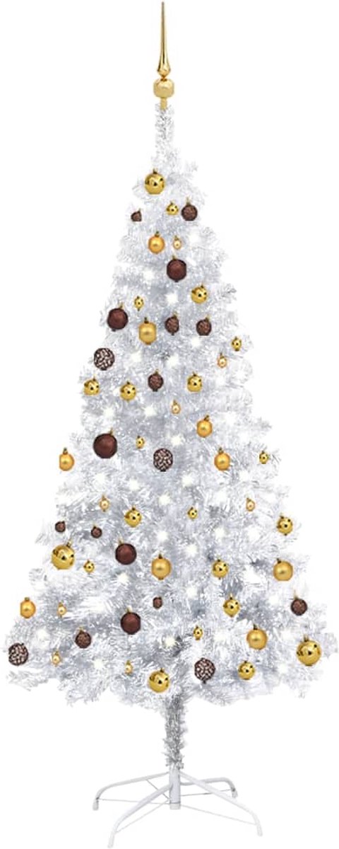 VidaLife Kunstkerstboom met LED's en kerstballen 180 cm PET zilverkleur