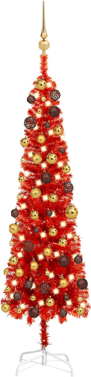 VidaLife Kerstboom met LED's en kerstballen smal 150 cm rood