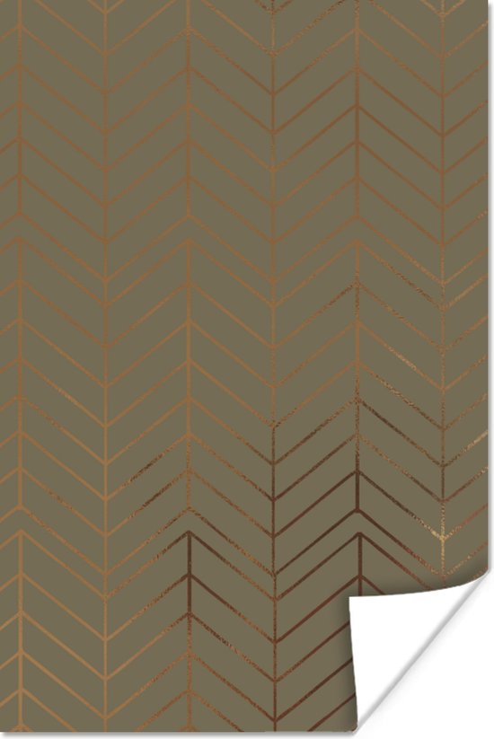 Luxe patroon van glimmende en gouden lijnen tegen een donkergroene achtergrond 20x30 cm - klein - Foto print op Poster (wanddecoratie woonkamer / slaapkamer)