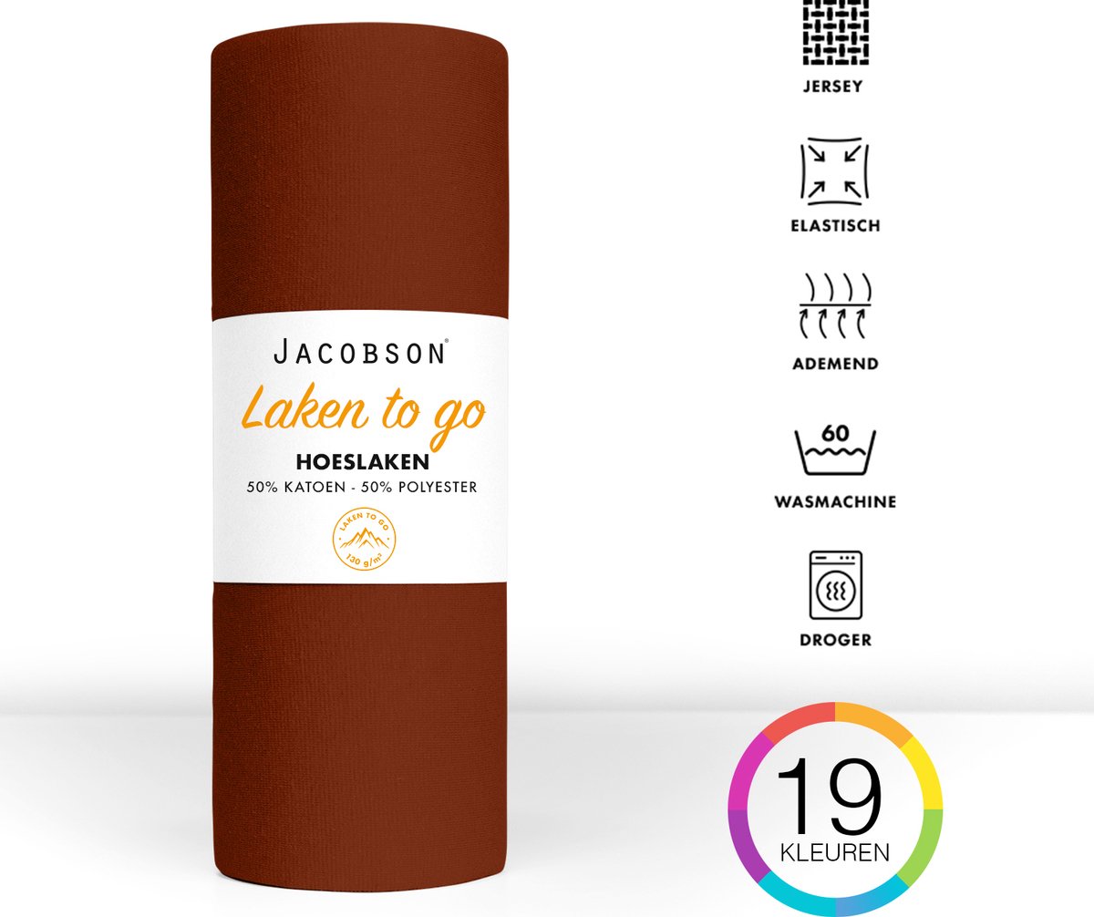 Jacobson - Hoeslaken - 90x200cm - Jersey Katoen - tot 25cm matrasdikte - Bruin