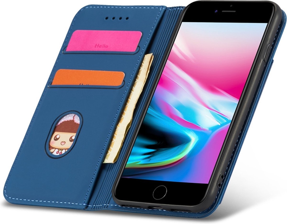 Mobiq - Magnetic Fashion Wallet Case iPhone SE (2022 / 2020)/8/7 - blauw