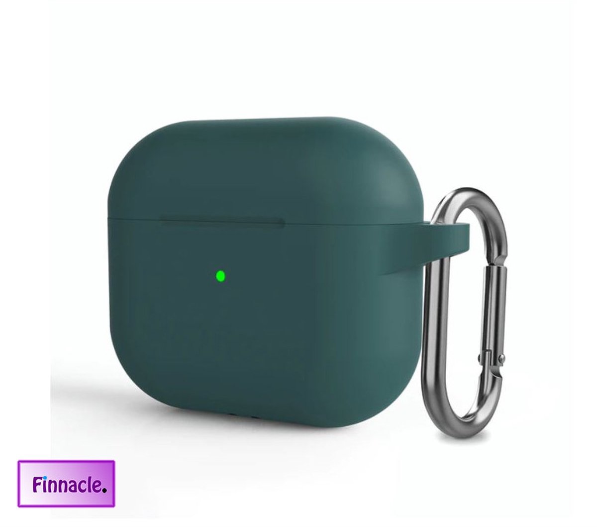 Finnacle - Hoesje geschikt voor Apple AirPods 3 met clip - Donker groen - Beschermhoes - Siliconen - Case - Soft case