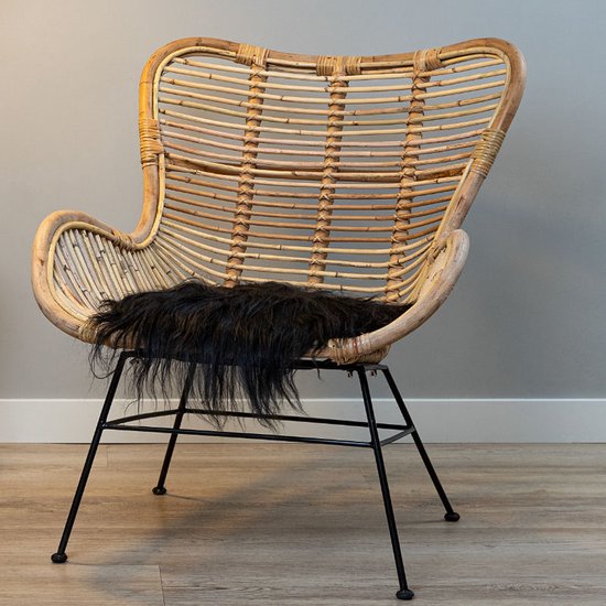 WOOOL® Coussin de chaise en peau de mouton - Zwart islandais (38x38cm) SQUARE - Coussin de chaise - 100% réel - Un côté