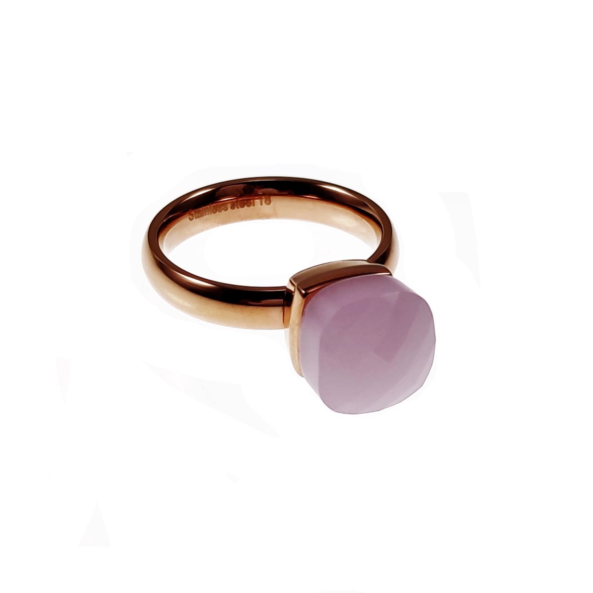 Solitaire Ring met Rose Kristal - Roestvrij Stalen RoséGoudkleur - Dames Ring