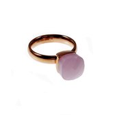 Solitaire Ring met Rose Kristal - Roestvrij Stalen Zilver Kleur - Dames Ring
