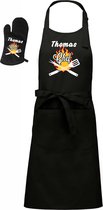 Mine present - Tablier BBQ - Chef avec prénom - noir - XXL 97 x 68 cm - Gant de barbecue gratuit