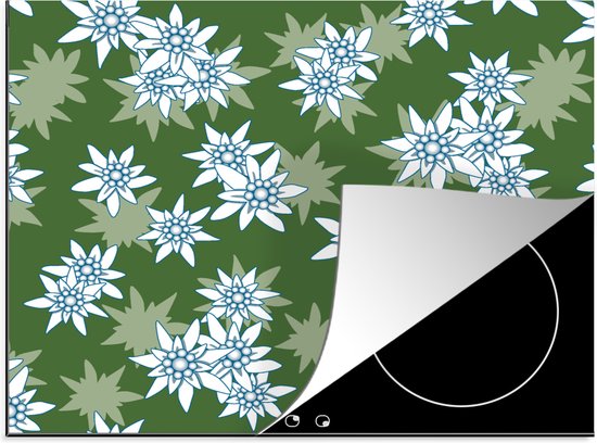 KitchenYeah® Inductie beschermer 57.6x51.6 cm - Edelweiss - Groen - Bloemen - Patronen - Kookplaataccessoires - Afdekplaat voor kookplaat - Inductiebeschermer - Inductiemat - Inductieplaat mat