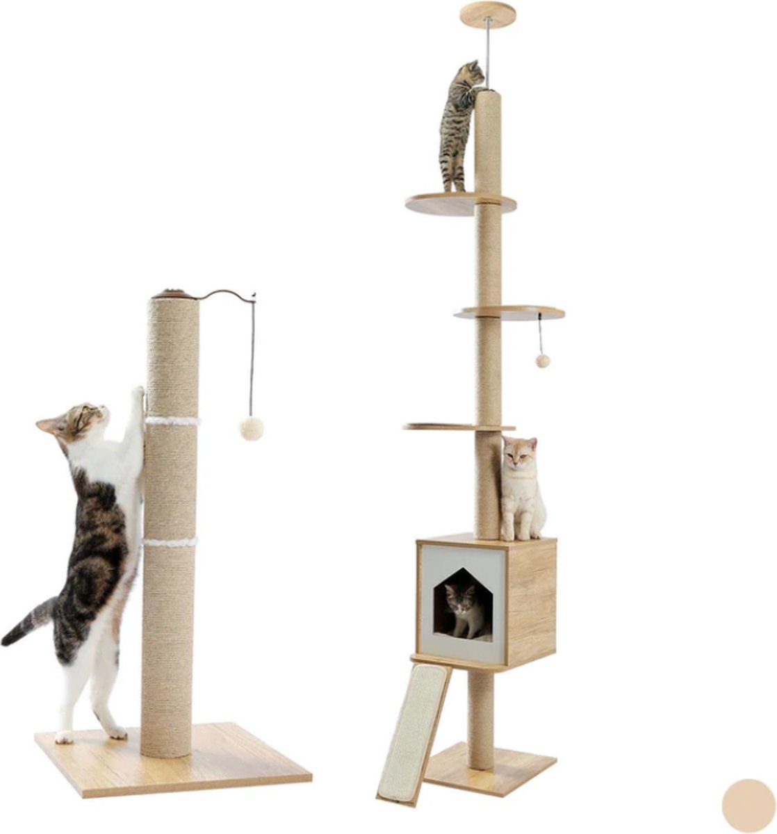 Pecute 2-in-1 Krabpaal Voor Katten, Sisal Bifacial, Dubbelzijdig Te Gebruiken Als Krabber en Kattenbed (42 x 27,5 x 12 cm), Geschikt Voor Kleine, Middelgrote
