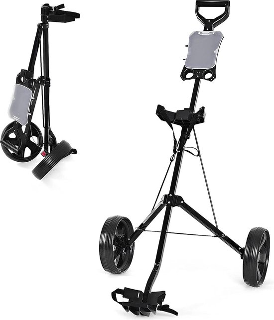 2-wiel basic golf kar, opvouwbare golftrolley met scorebord, metalen frame, golfkar, golfcaddy zwart