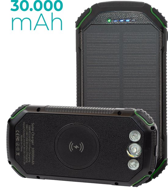 Solar Powerbank 30.000mAh Zonneenergie Outdoor Wireless Solar Charger Usb c
