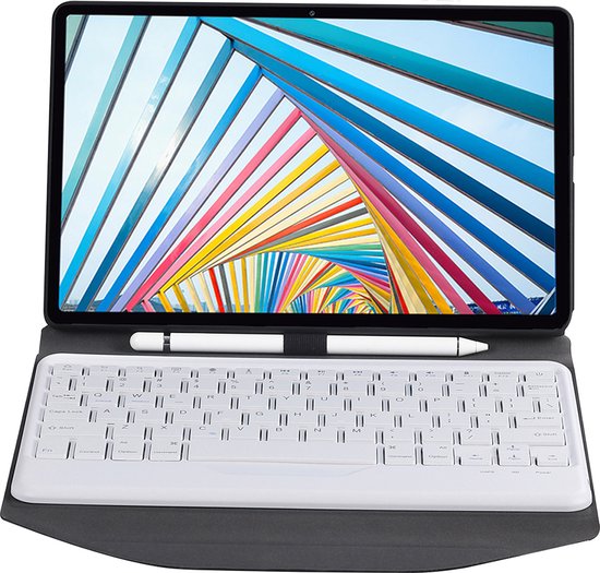 Tablet Toetsenbord Hoes geschikt voor Lenovo Tab M10 Plus (3rd Gen) - Met Draadloos Bluetooth Keyboard, Stylus pen houder en Verlichte toetsen - Wit