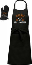 Mijncadeautje - BBQ-schort - Grill Master met Bestek - zwart - XXL 97 x 68 cm - BBQ- handschoen