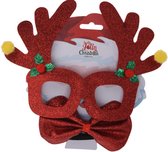 Rode kerst feestbril met vlinderstrikje 17 cm Kerstaccessoires - Kerst verkleedaccessoires - brillen/kerstbrillen met vlinderstrik