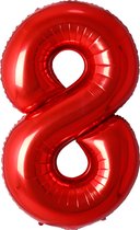 Folie Ballon Cijfer 8 Jaar Rood Verjaardag Versiering Cijfer ballonnen Feest versiering Met Rietje - 36Cm