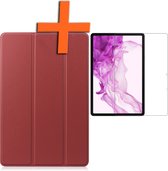 Hoes Geschikt voor Samsung Galaxy Tab S8 Plus Hoes Tri-fold Tablet Hoesje Case Met Screenprotector - Hoesje Geschikt voor Samsung Tab S8 Plus Hoesje Hardcover Bookcase - Donkerrood