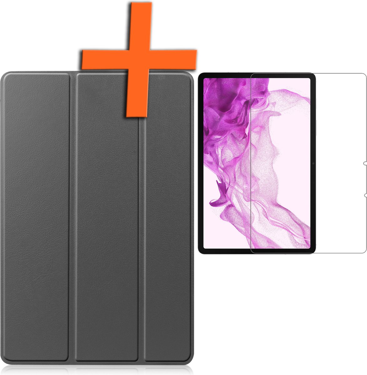 Hoes Geschikt voor Samsung Galaxy Tab S8 Plus Hoes Tri-fold Tablet Hoesje Case Met Screenprotector - Hoesje Geschikt voor Samsung Tab S8 Plus Hoesje Hardcover Bookcase - Grijs