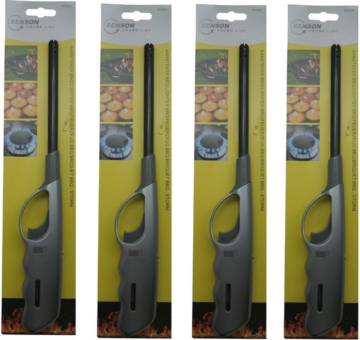 Goedkoopste Benson gas/bbq/keuken/kaarsen aanstekers van 27 cm - 4x stuks - Storm proof - Kinderslot