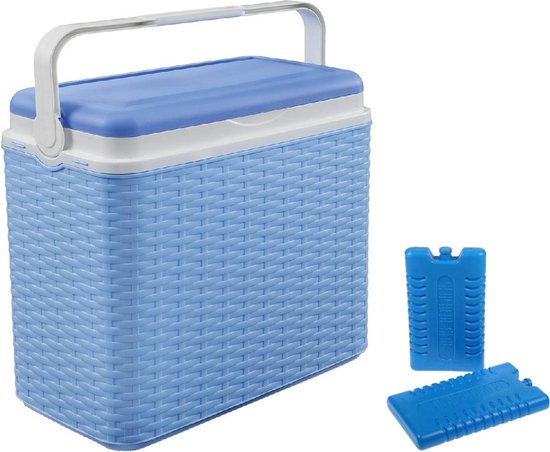 Koelbox blauw rotan 24 liter 40 x 24 x 38 cm incl. 2 koelelementen | bol.com