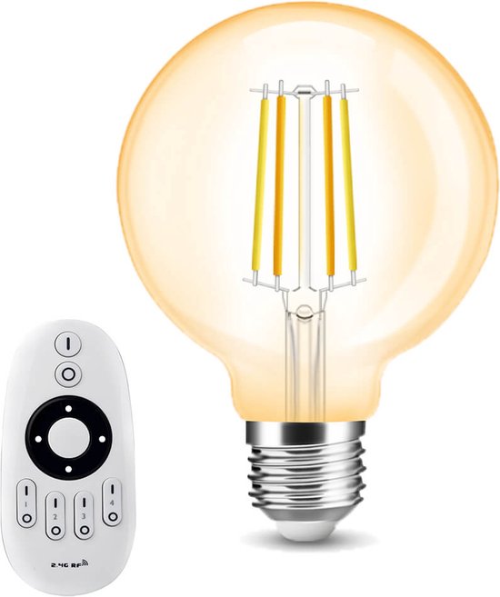 Milight Dual White smart filament lamp met afstandsbediening - 7W - E27 fitting - G95 model amberkleurig - Smart lamp - Slimme verlichting