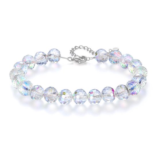Bracelet de Perles avec cristaux ronds de haute qualité et argent 925 - Bracelet de Bracelets de perles avec fermoir mousqueton - 16cm à 21cm - Livré avec coffret cadeau de Sophie Siero