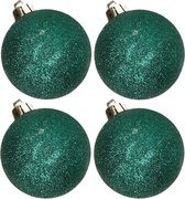 4x stuks kunststof glitter kerstballen petrol groen 10 cm - Onbreekbare plastic kerstballen