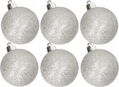 6x stuks kunststof glitter kerstballen zilver 8 cm - Onbreekbare plastic kerstballen