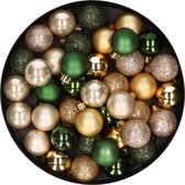 42x stuks kunststof kerstballen donkergroen, champagne en goud mix 3 cm - Kerstboomversiering