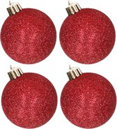 4x stuks kunststof glitter kerstballen rood 10 cm - Onbreekbare plastic kerstballen