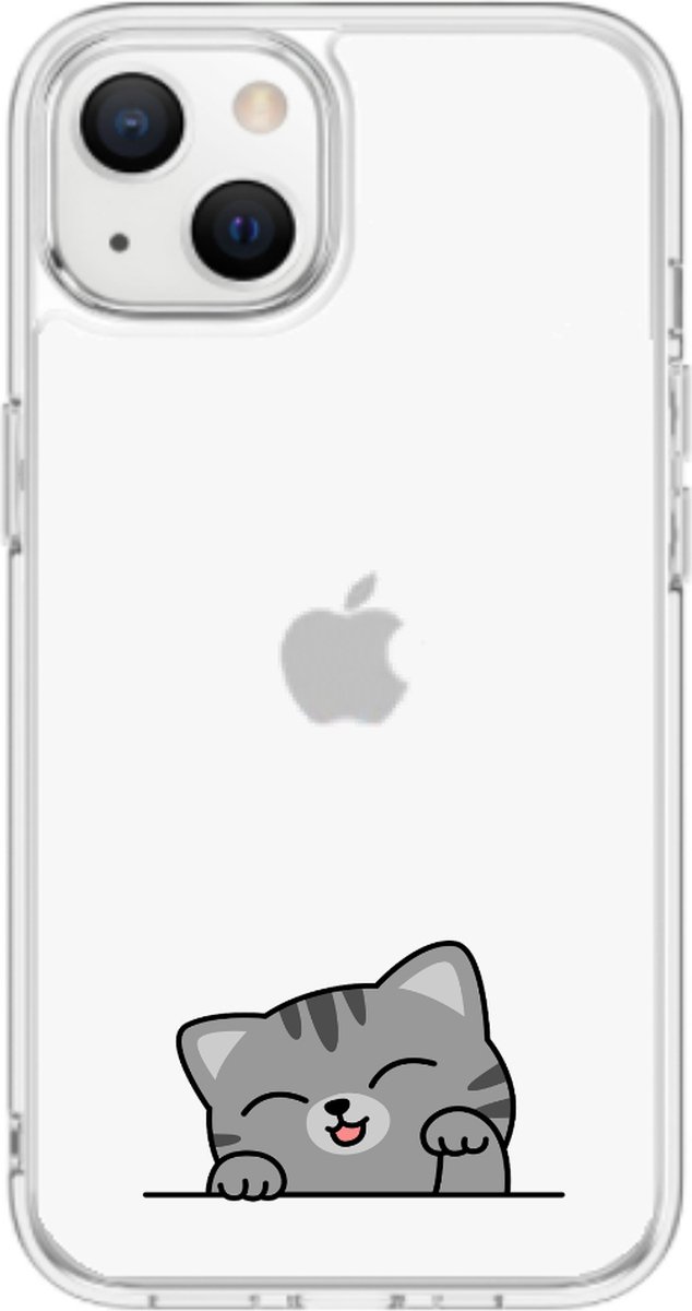 Apple Iphone 13 Mini hoesje transparant siliconen grappig poesje *LET OP JUISTE MODEL*