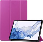 Hoes Geschikt voor Samsung Galaxy Tab S8 Ultra Hoes Book Case Hoesje Trifold Cover - Hoesje Geschikt voor Samsung Tab S8 Ultra Hoesje Bookcase - Paars