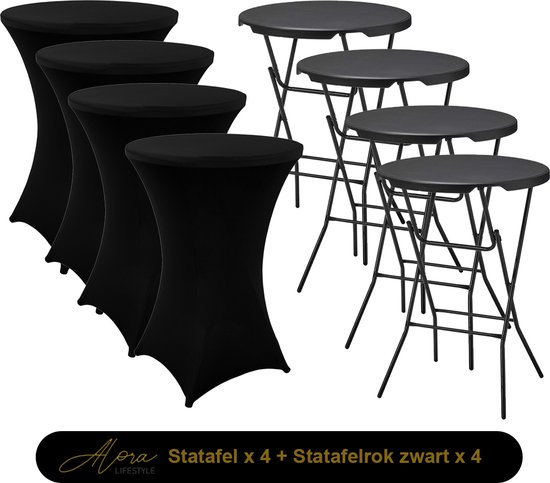 4X Zwarte Statafel + Zwarte Statafelrok X 4 – Ø80 Cm X 110 Cm Hoog –  Cocktailtafel –... | Bol.Com