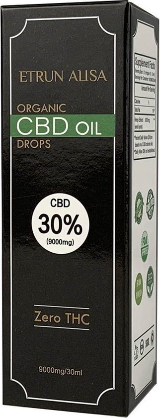 Doosje ETRUN ALISA CBD OIL 30%, 9000mg/30ml, biologisch, nul THC.